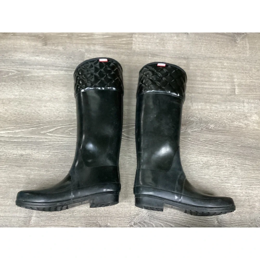 Hunter Womens Size 8 39 Regent Rigley Boot Quilted Black Band Riding Rain Boots